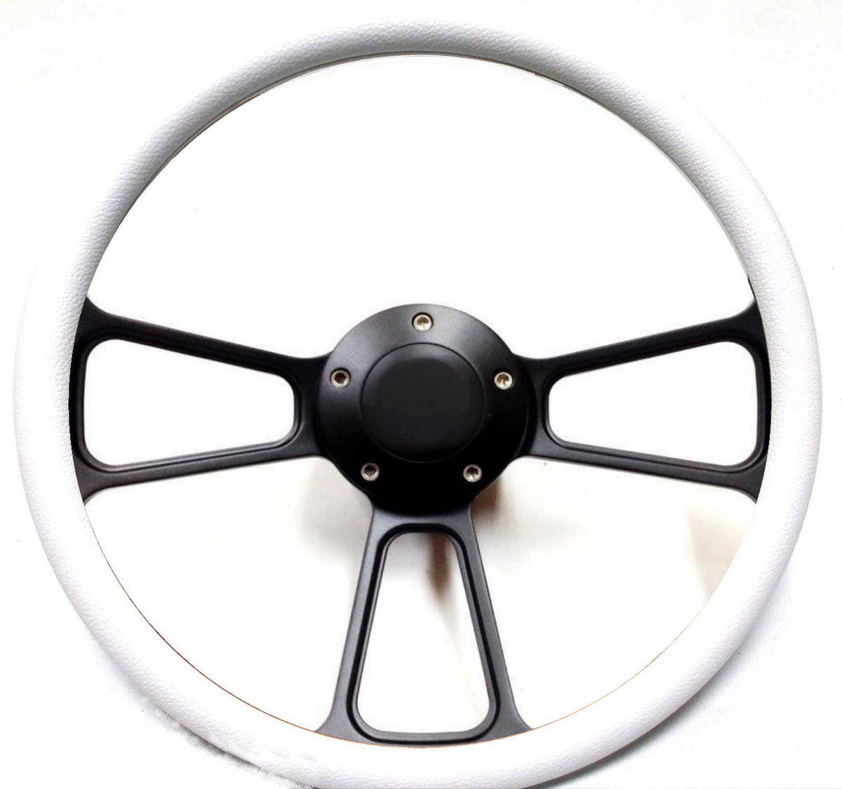 White on Powder-Coated Black Billet Steering Wheel & Horn Ford Chevy Dodge More