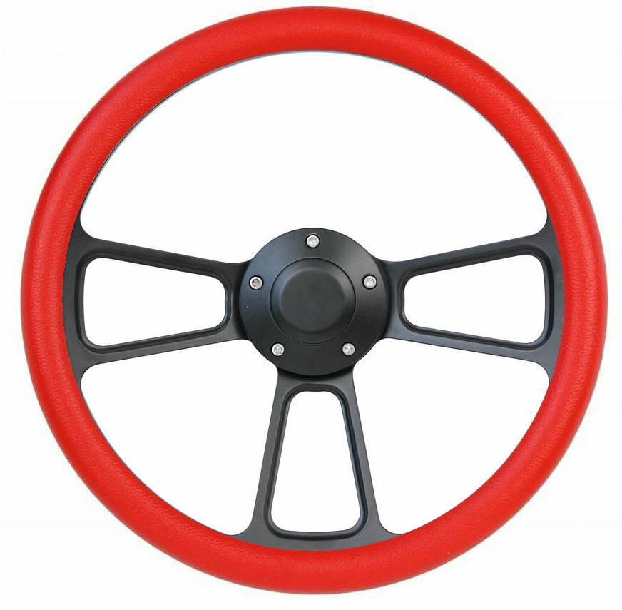 Hot Rod Street Rod Rat Rod Truck Red & PBK Black Billet Steering Wheel & Horn