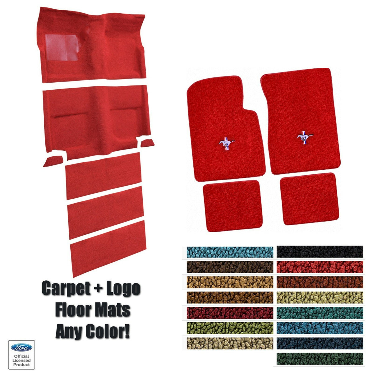 Custom Carpet & Matching Floor Mat Set w/ Running Pony 1965-68 Mustang Fastback