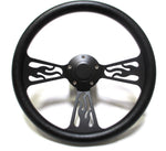 1969 -1994 Pontiac Steering Wheel Black Billet Flamed Design WITH ADAPTER/HORN