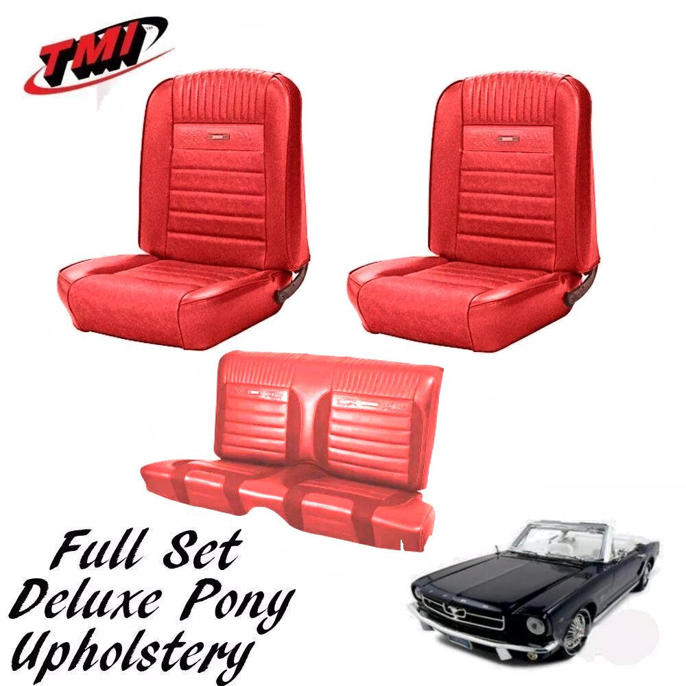 1964-65 Mustang Convertible Front & Rear Deluxe PONY Upholstery, Red