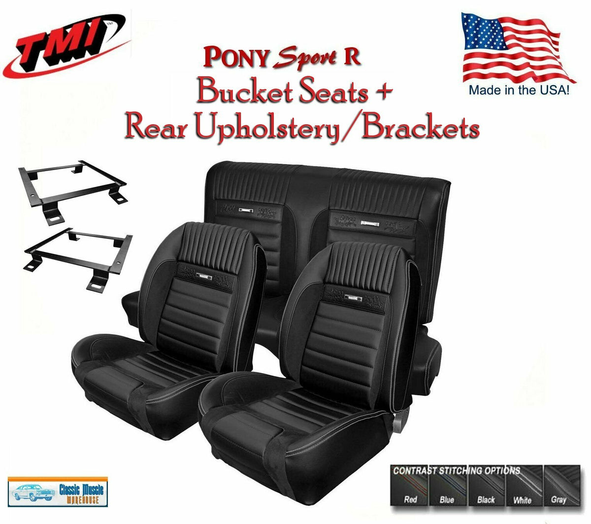 1964 - 66 Mustang Convertible PONY Sport R Front Bucket Seats + Rear Upholstery