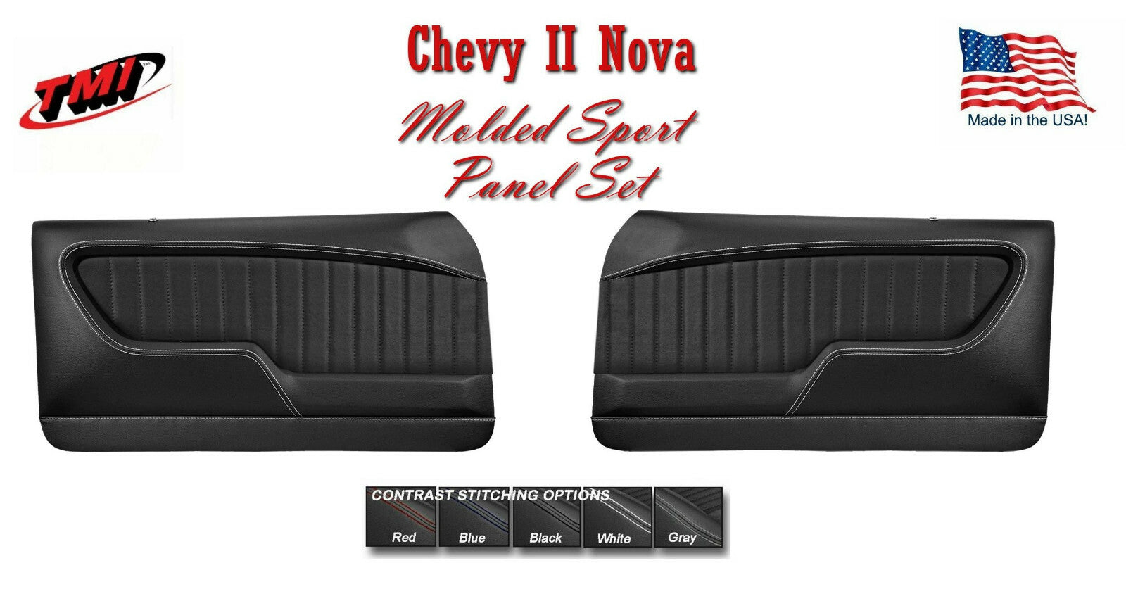 TMI Molded Sport Door Panels for 1968 - 72 Nova with Contrast Stitch