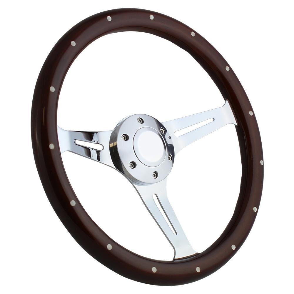 15" Mahogany & Chrome Steering Wheel, Horn and Adapter for GM-Style Column