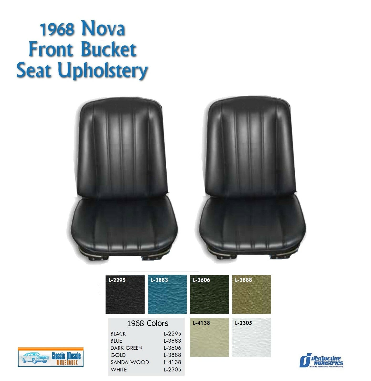 1968 Chevy II Nova Bucket Seat Upholstery in Your Choice of Factory Color