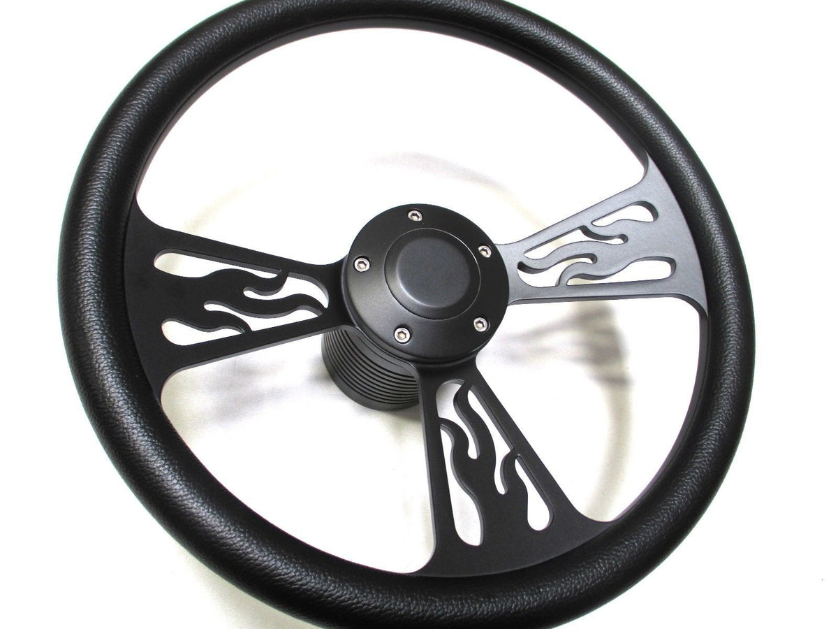 1969 -1994 Pontiac Steering Wheel Black Billet Flamed Design WITH ADAPTER/HORN
