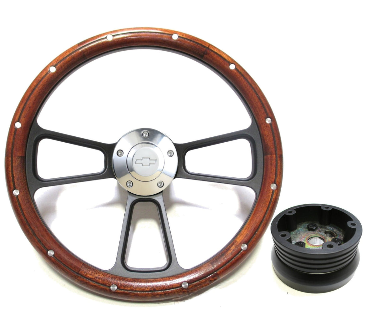 1955 -1956 Chevy Bel Air, Nomad Custom Wood & Billet Steering Wheel - Full Kit