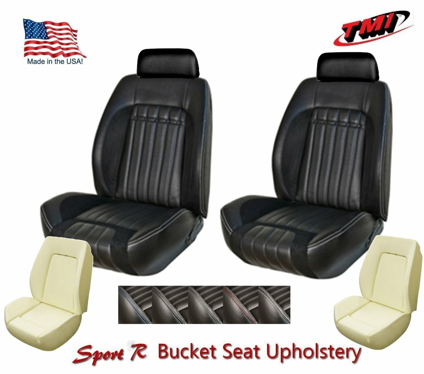 Sport R Lowback w/ Headrest, Rear Upholstery + Headrests + Foam for 1970 Camaro