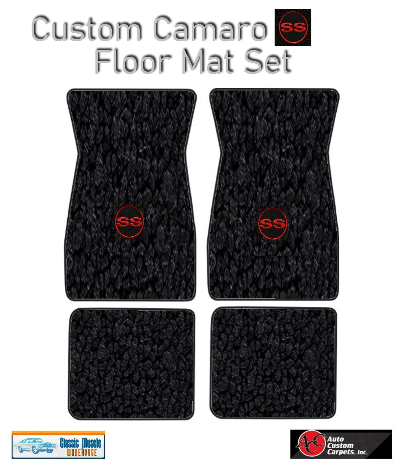 1970-73 Camaro Black Carpet Floor Mat Set with Red Circle SS Camaro Logo -ACC