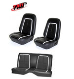 1967 Camaro Coupe Deluxe Front & Rear Seat Upholstery in Black w/White Stripe