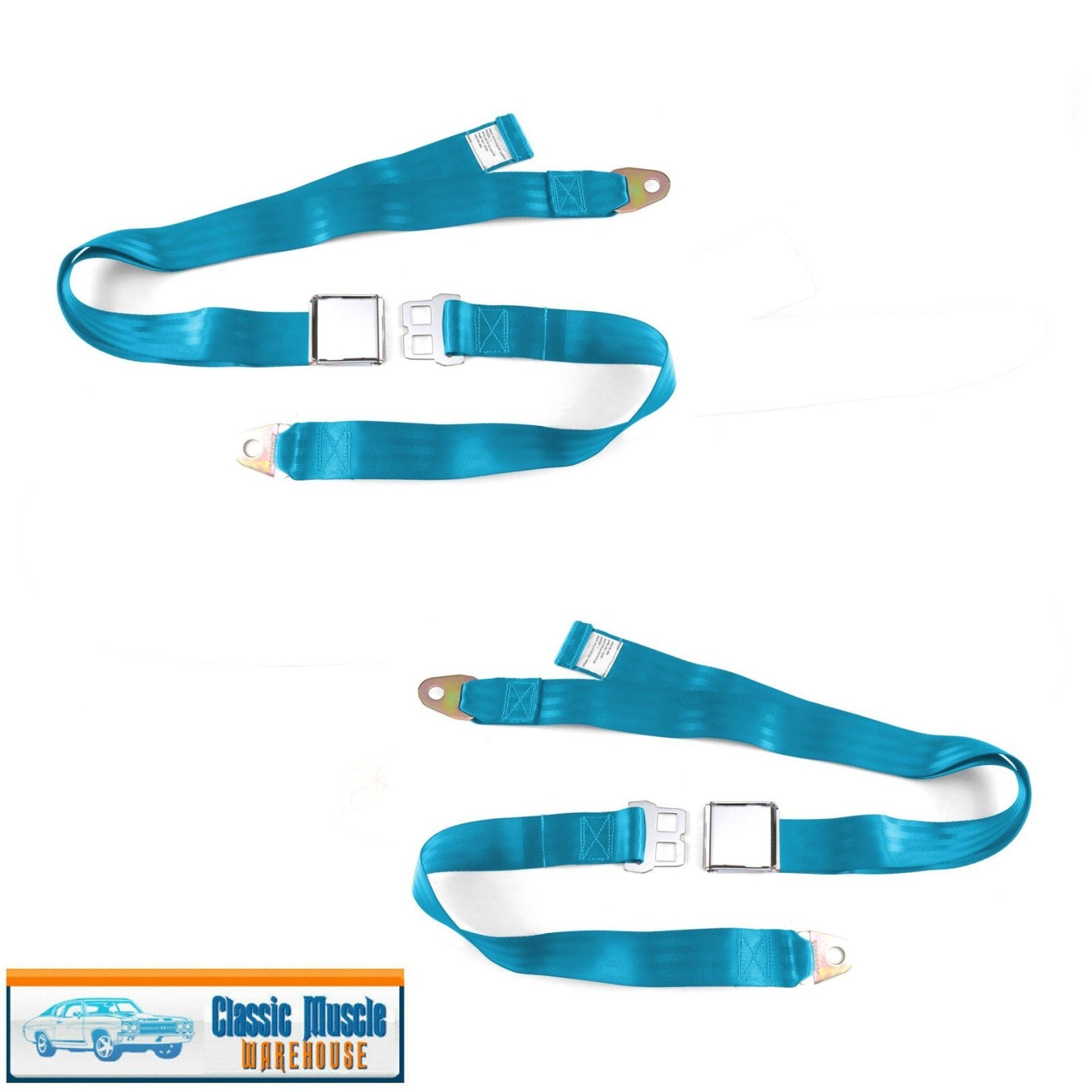 2pt Electric Blue Lap Seat Belt Airplane Buckle - PAIR  70's rat rod muscle car