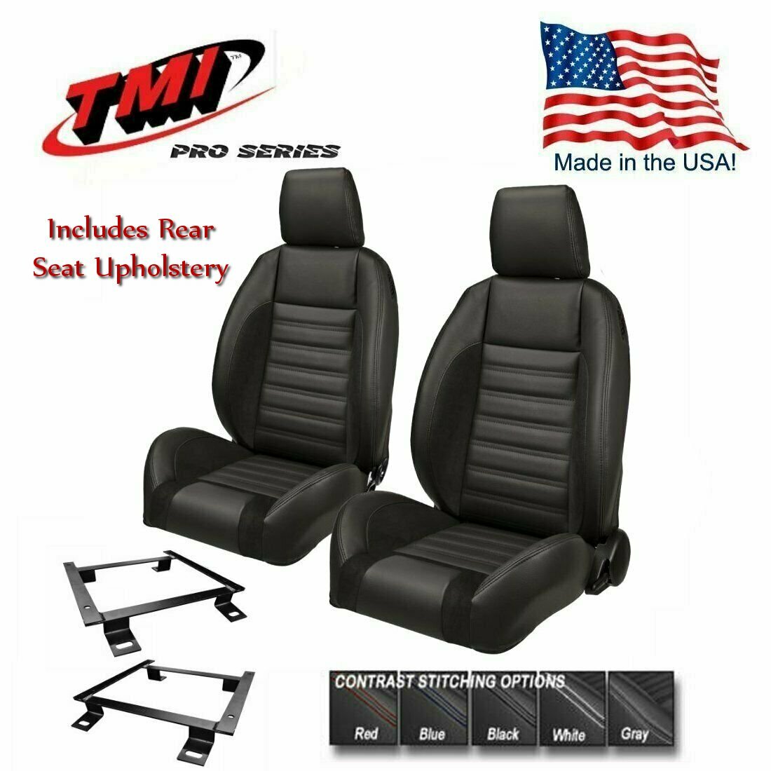 TMI Pro Series Sport R Bucket Seats w/Headrests + Rear 1964-70 Mustang Fastback
