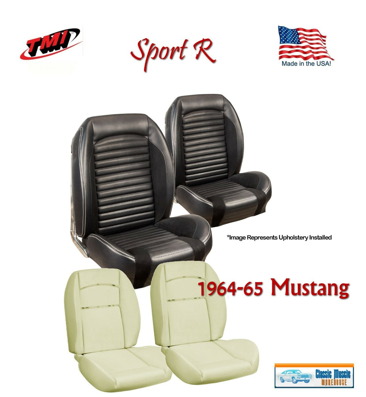 Sport R Seat Upholstery & Sport Foam F/R for 1965 Mustang Fastback, Made in USA