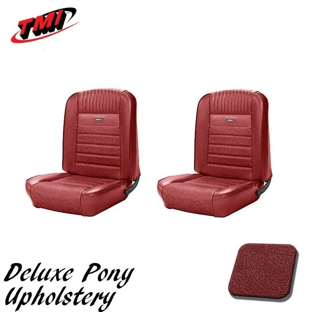 1964-66 Mustang Front Bucket Seat Deluxe PONY Upholstery -  Dark Red