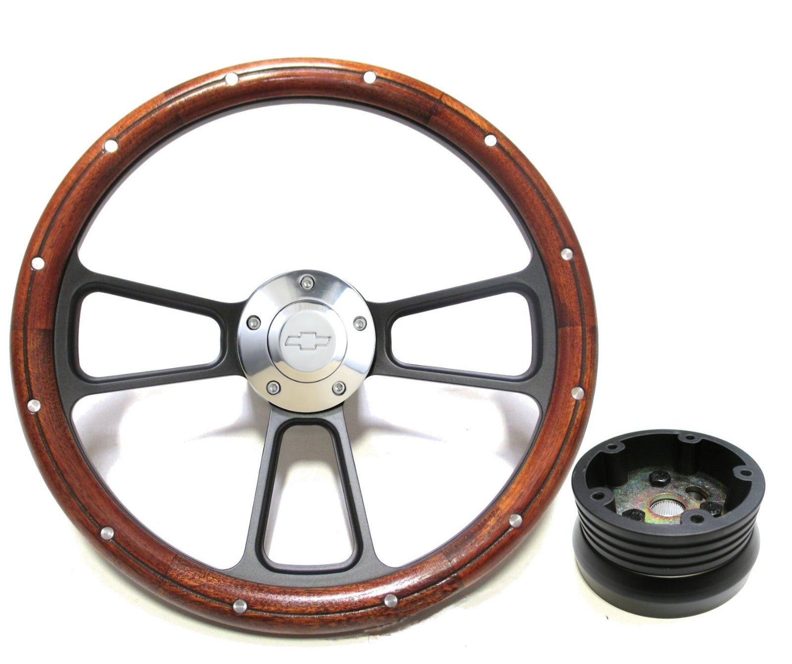 1955 -1956 Chevy Bel Air, Nomad Custom Wood & Billet Steering Wheel - Full Kit